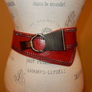 Fashionable Red Belt with Dark Silver Studs